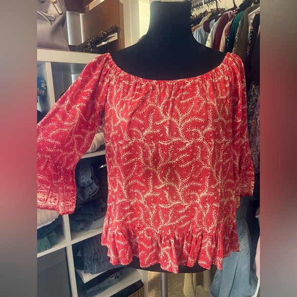 Anthropologie NAT by Natalie Martin Coral Print Ruffle Top XS - Picture 1 of 4
